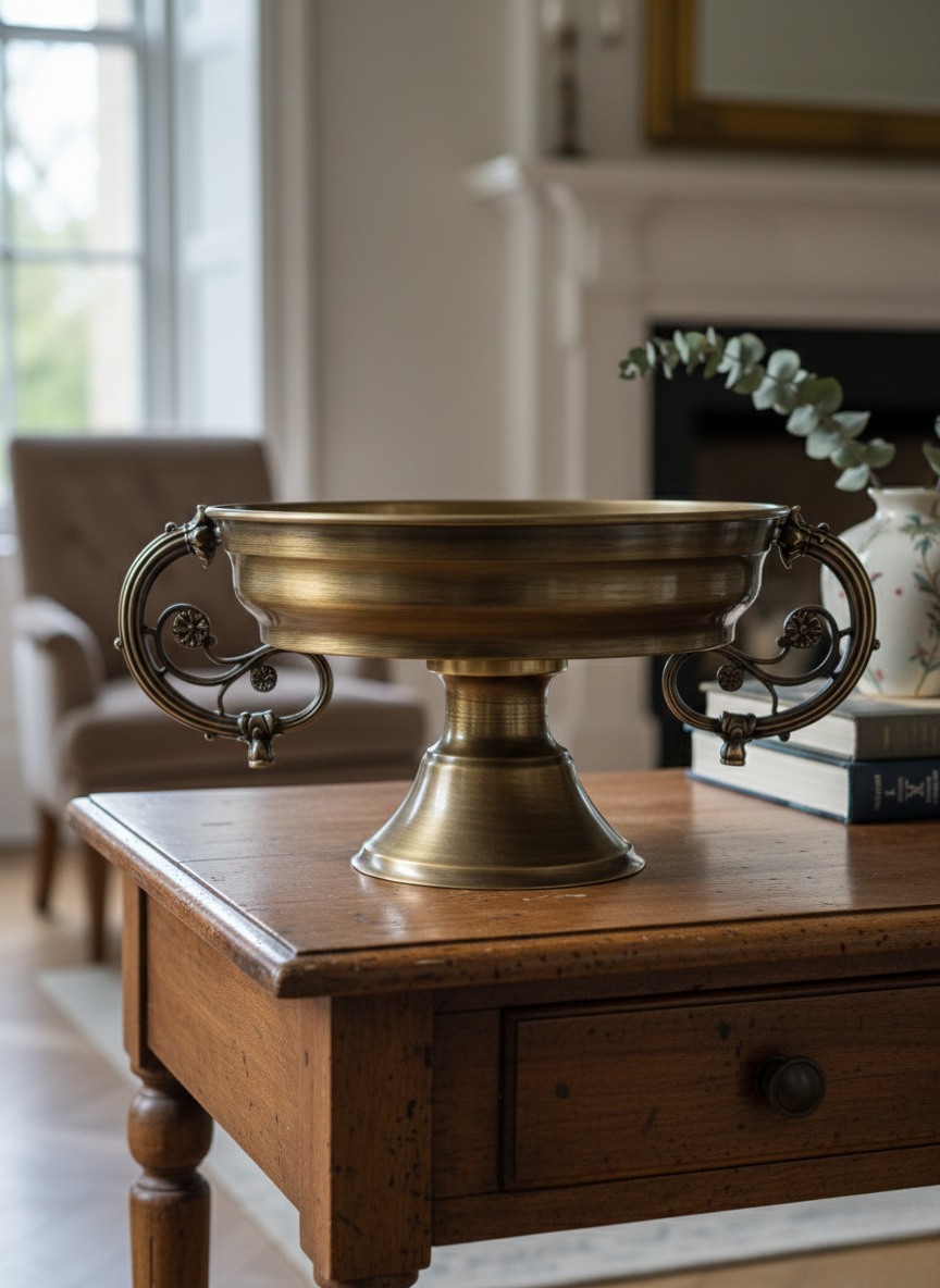 VAZO DEKOR Alternatif 1 (Kapsamlı): Antik Eskitme Metal Sunum Kasesi - Dekoratif Ayaklı Gondol Meyvelik