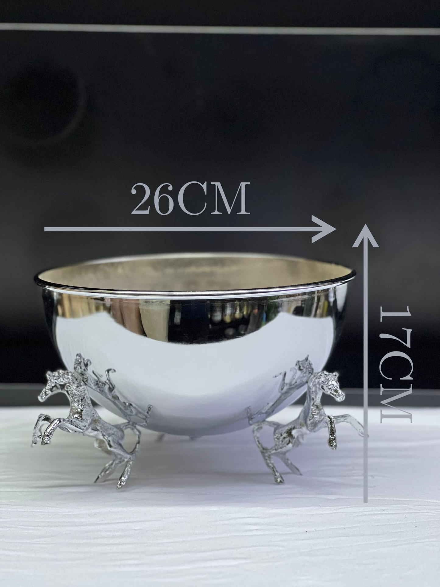 VAZO DEKOR GÜMÜŞ Kaplama Şaha Kalkan At Figürlü Dekoratif Sunum Kasesi ve VAZO