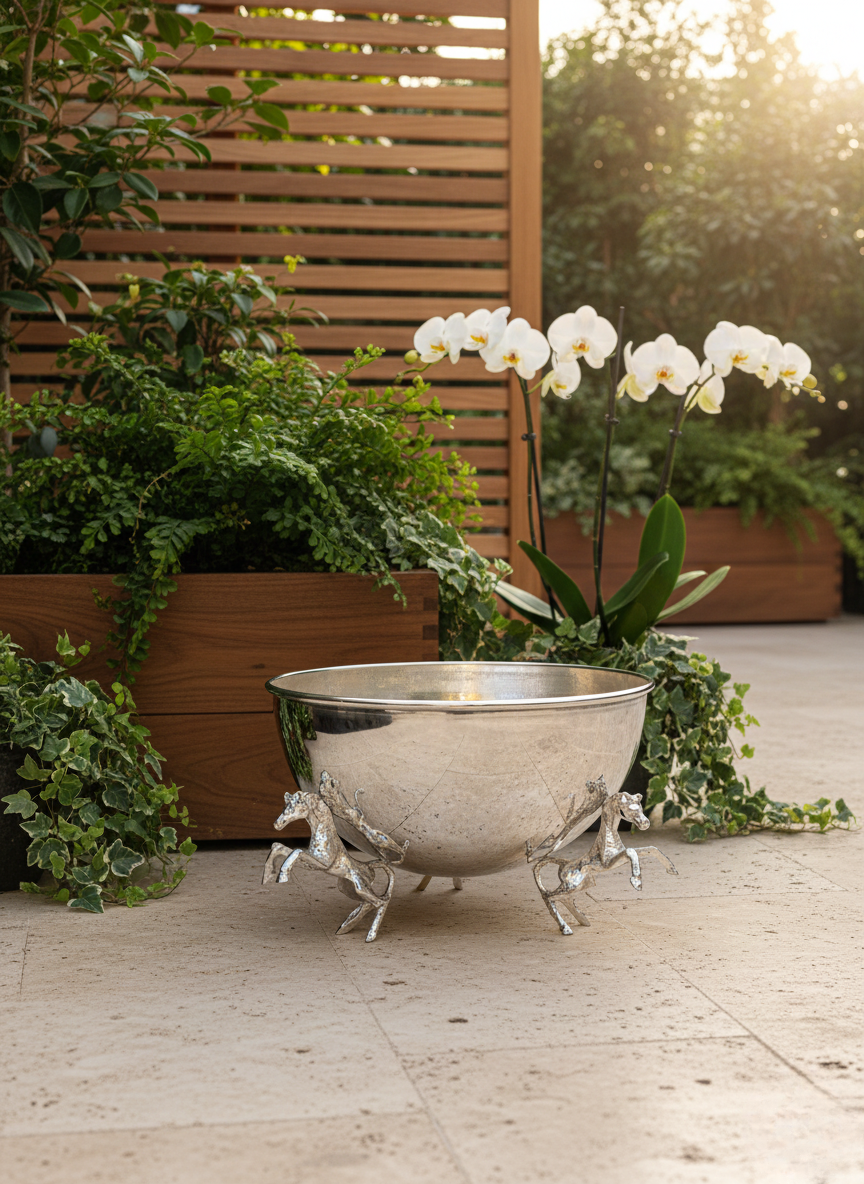 VAZO DEKOR GÜMÜŞ Kaplama Şaha Kalkan At Figürlü Dekoratif Sunum Kasesi ve VAZO