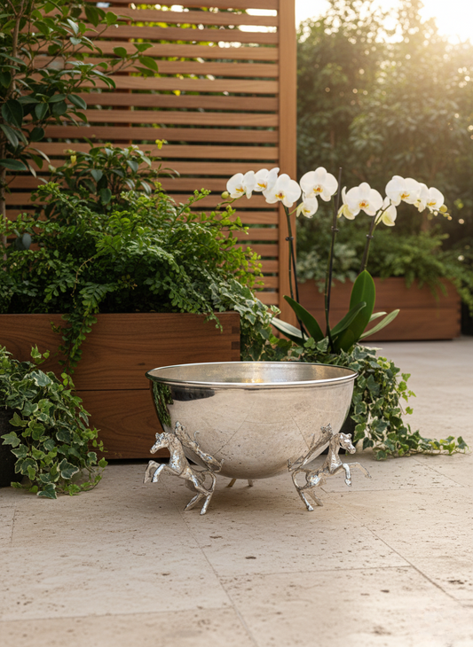 VAZO DEKOR GÜMÜŞ Kaplama Şaha Kalkan At Figürlü Dekoratif Sunum Kasesi ve VAZO