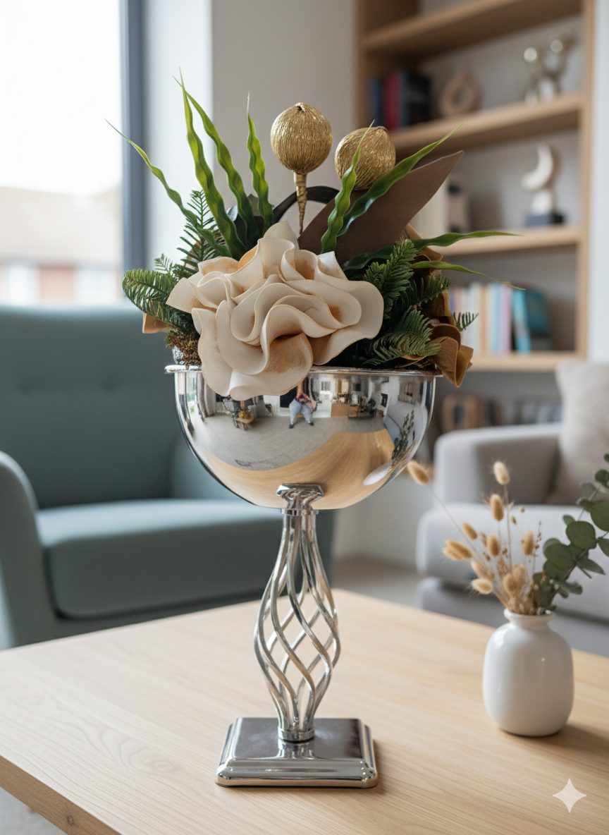 VAZO DEKOR Burgu Ayaklı gümüş renk Metal Kadeh Vazo ve Dekoratif Obje