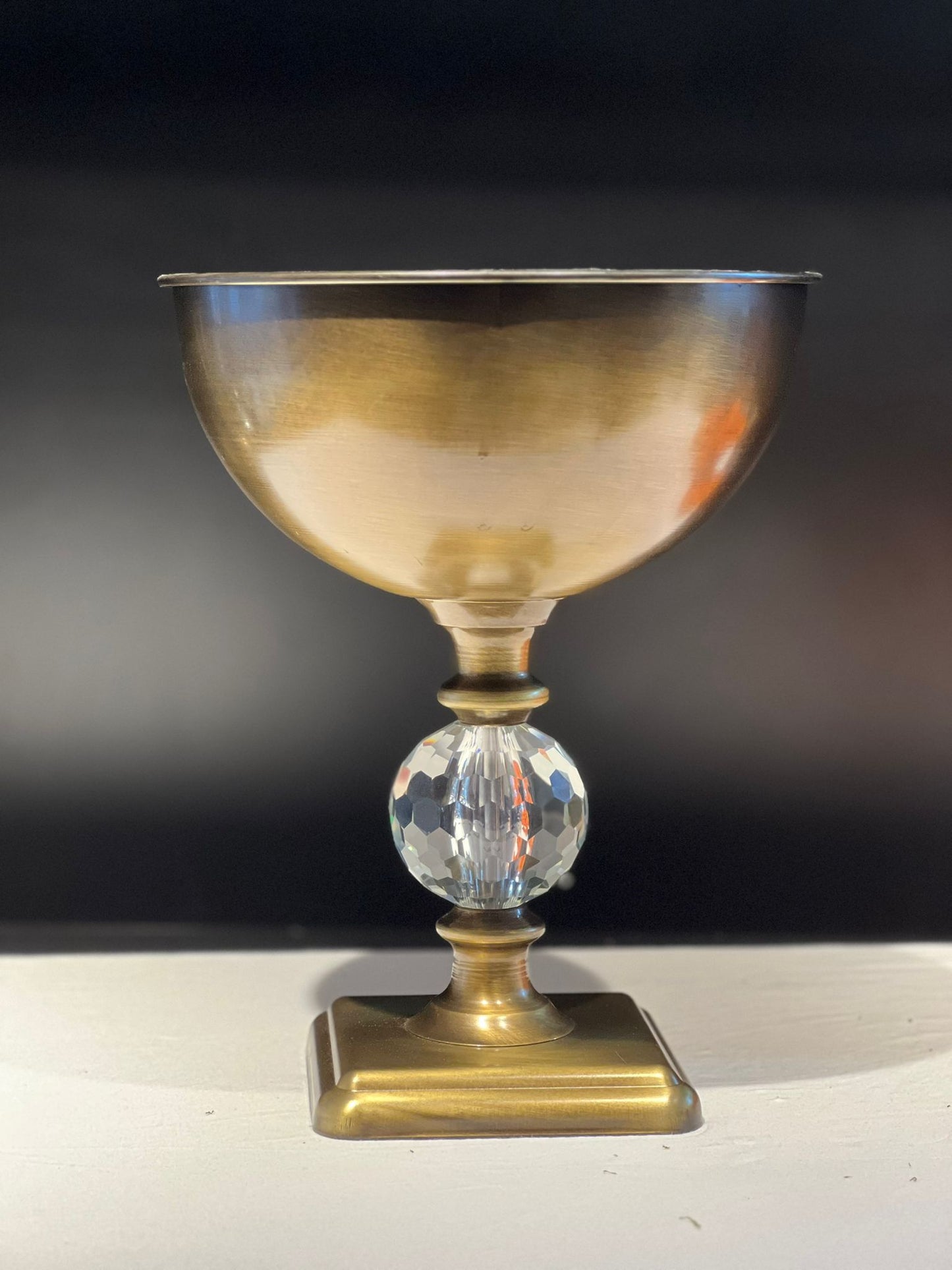 VAZO DEKOR Kristal Gövdeli Eskitme Metal Sunumluk ve Çiçek Vazosu