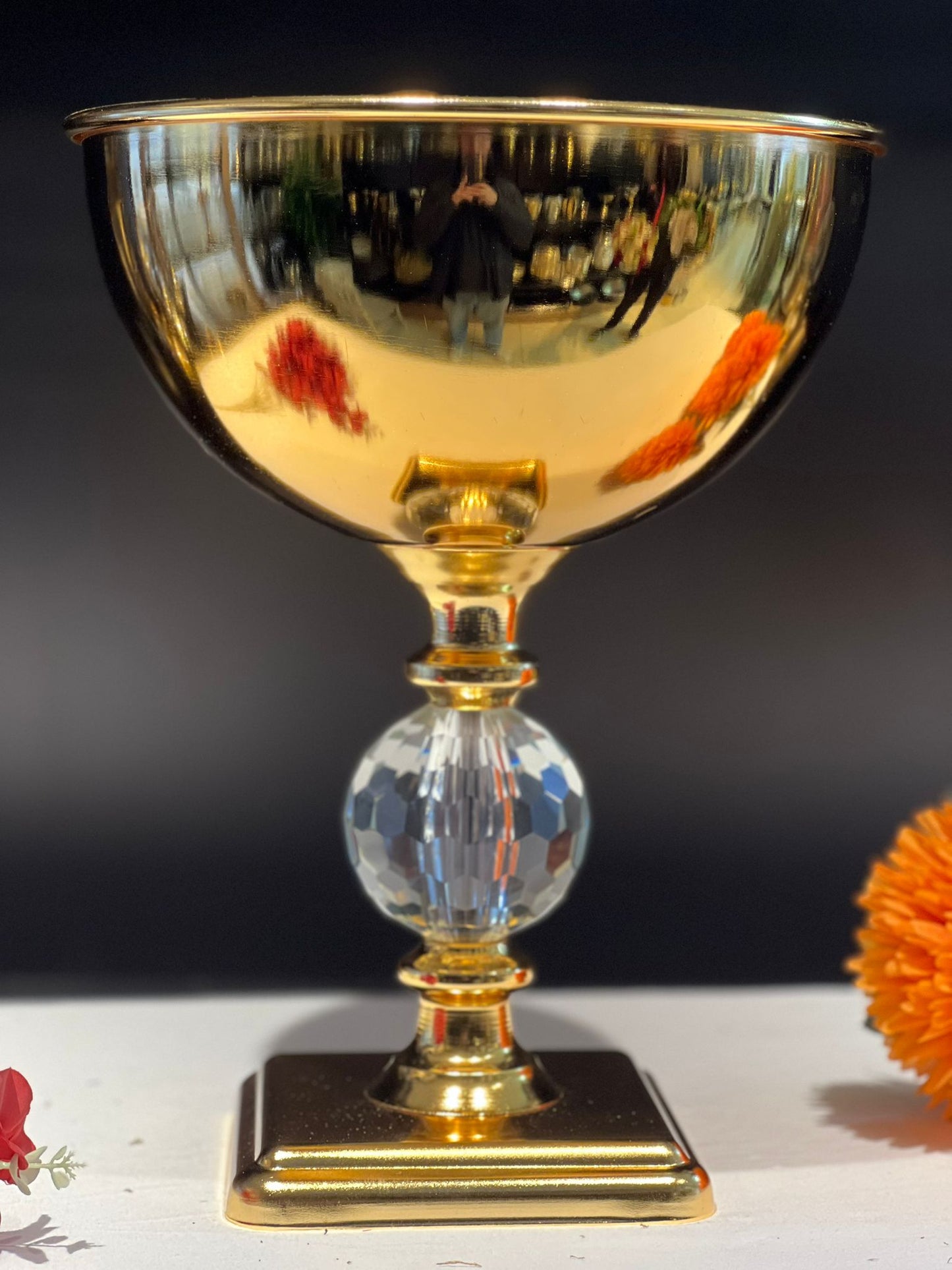 VAZO DEKOR Kristal Gövdeli  Gold Metal Sunumluk ve Çiçeklik