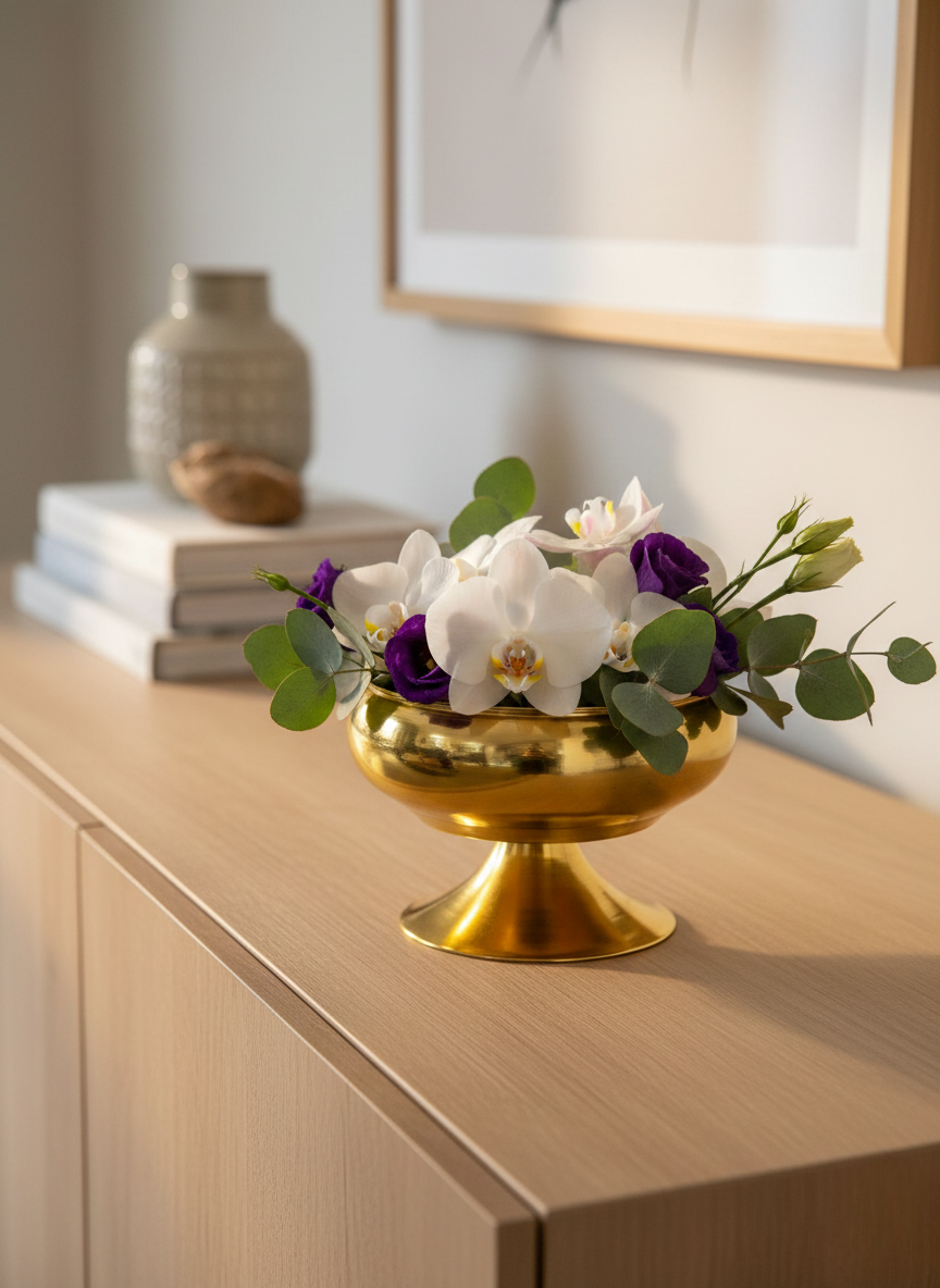 VAZO DEKOR Lüks Dekoratif Altın Sarısı Sunum Kasesi - Metal Ayaklı Meyvelik ve Çerezlik