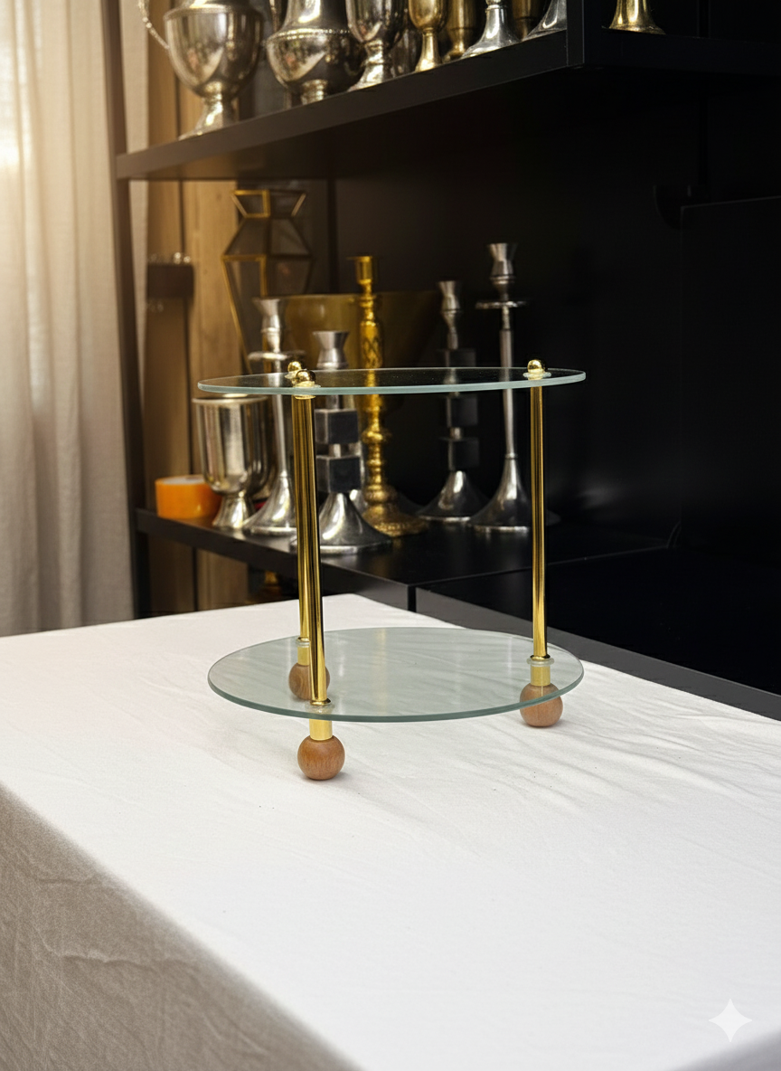 VAZO DEKOR Gold Detaylı 2 Katlı Lüks Cam Kurabiyelik ve Atıştırmalık Sunumluk - Modern Ev Dekorasyonu