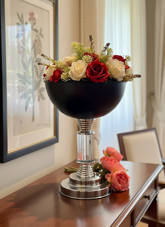 VAZO DEKOR Lüks Gold ve Kristal Tasarımlı Dekoratif Meyvelik & Çiçeklik