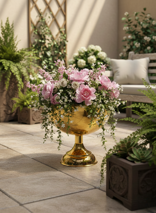 VAZO DEKOR Lüks Altın Rengi Ayaklı Vazo &amp; Kase - Ev Hediyesi Dekoratif Tasarım Ürün