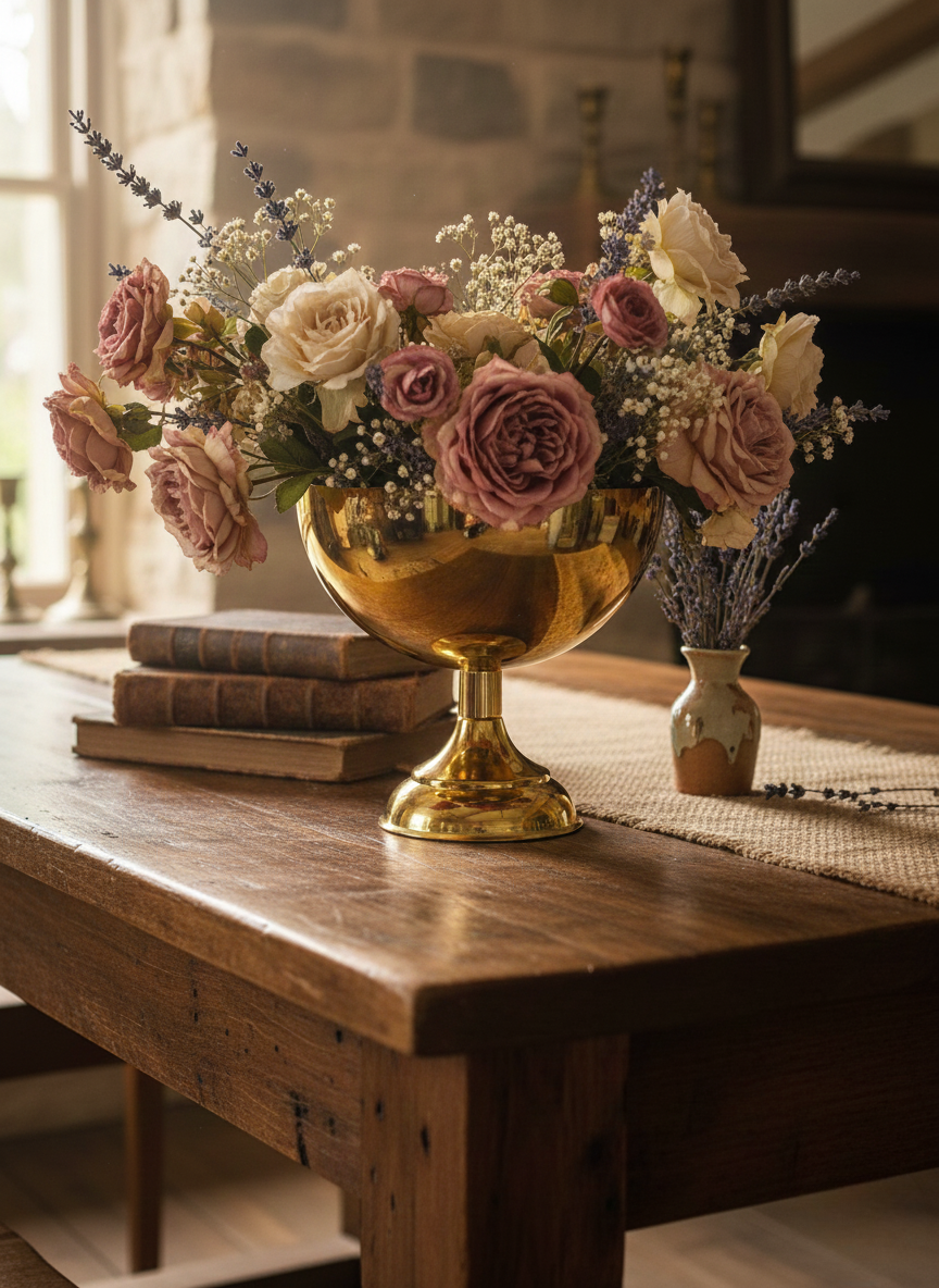 VAZO DEKOR Lüks Altın Rengi Ayaklı Vazo &amp; Kase - Ev Hediyesi Dekoratif Tasarım Ürün