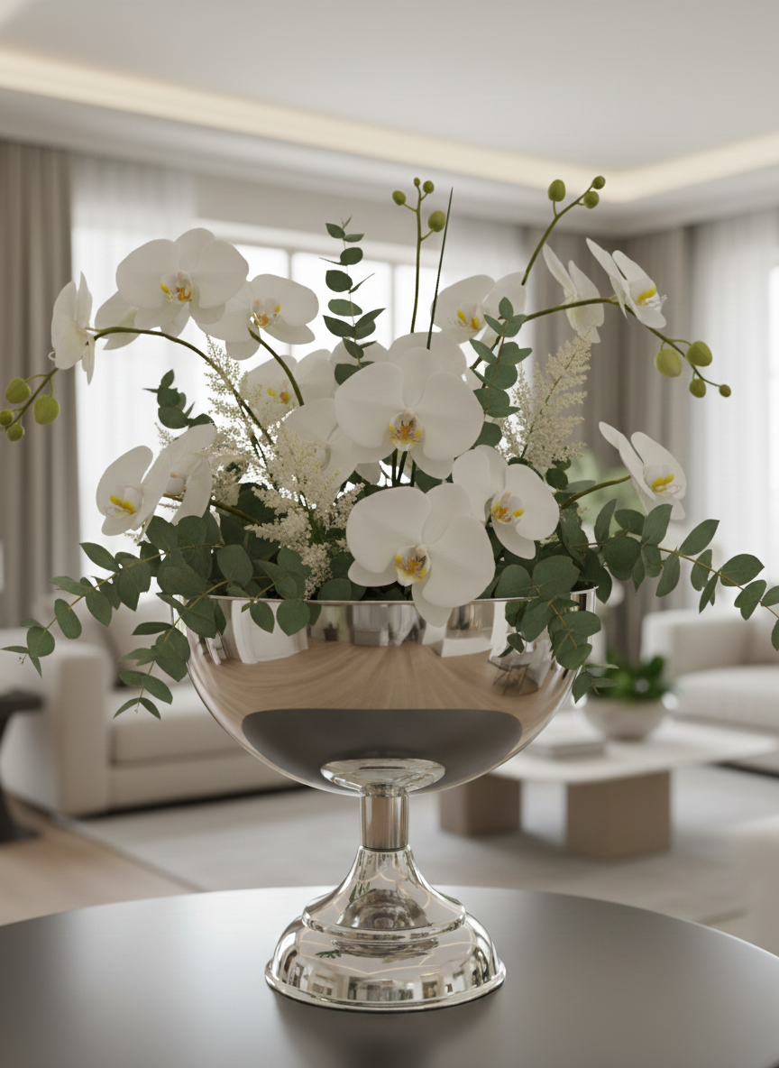 VAZO DEKOR Modern Silver Metal Dekoratif Obje - Kadeh Formlu Sunum ve Çiçek Haznesi - Luxury Home Collection