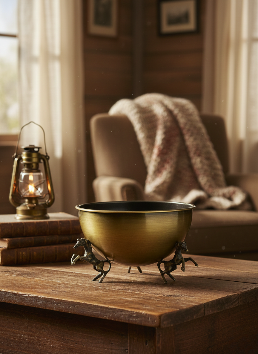 VAZO DEKOR Antik Eskitme Gold At Figürlü Dekoratif Sunum Kasesi - Lüks Pirinç Görünümlü Meyvelik ve Gondol