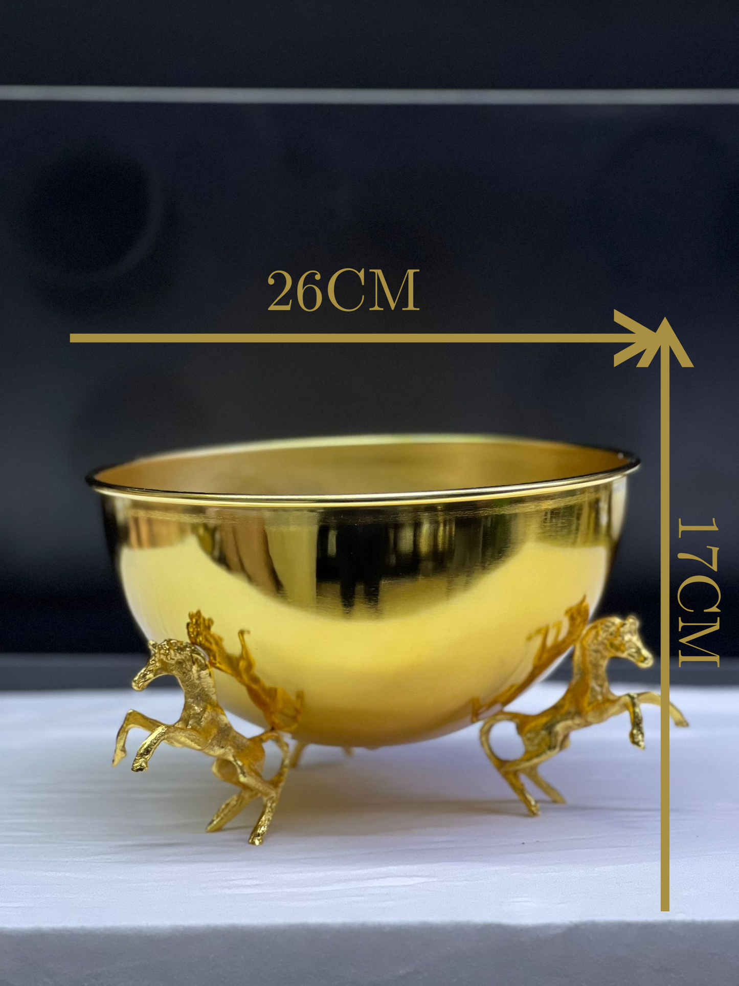 VAZO DEKOR Altın Kaplama Şaha Kalkan At Figürlü Dekoratif Sunum Kasesi ve VAZO