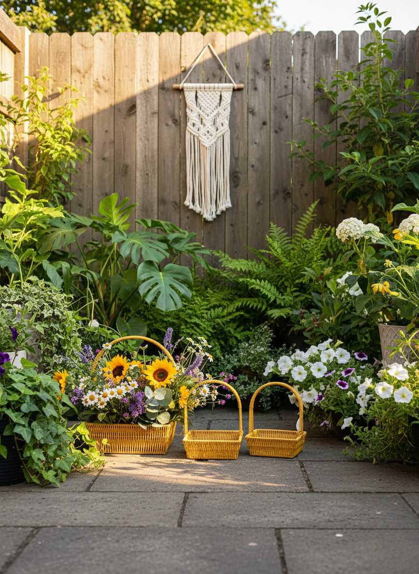 VAZO DEKOR Doğal Hasır Örgü Saplı Sepet Seti 3’lü – Lüks Ev Dekorasyonu & Sunum Sepeti