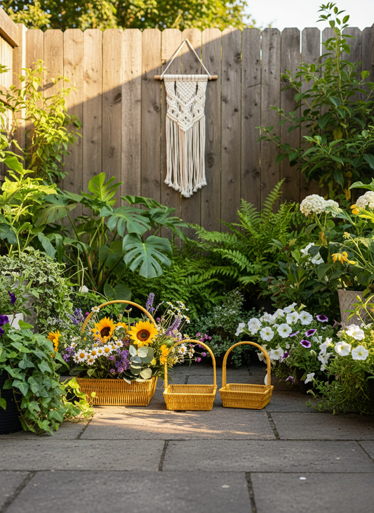 VAZO DEKOR Doğal Hasır Örgü Saplı Sepet Seti 3’lü – Lüks Ev Dekorasyonu & Sunum Sepeti