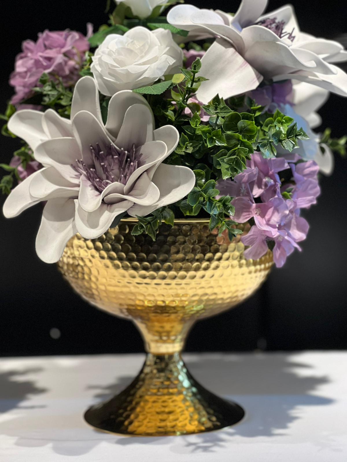 Dövme Metal Dekoratif Vazo ve Sunumluk Seti - Altın & Gümüş Renk Lüks