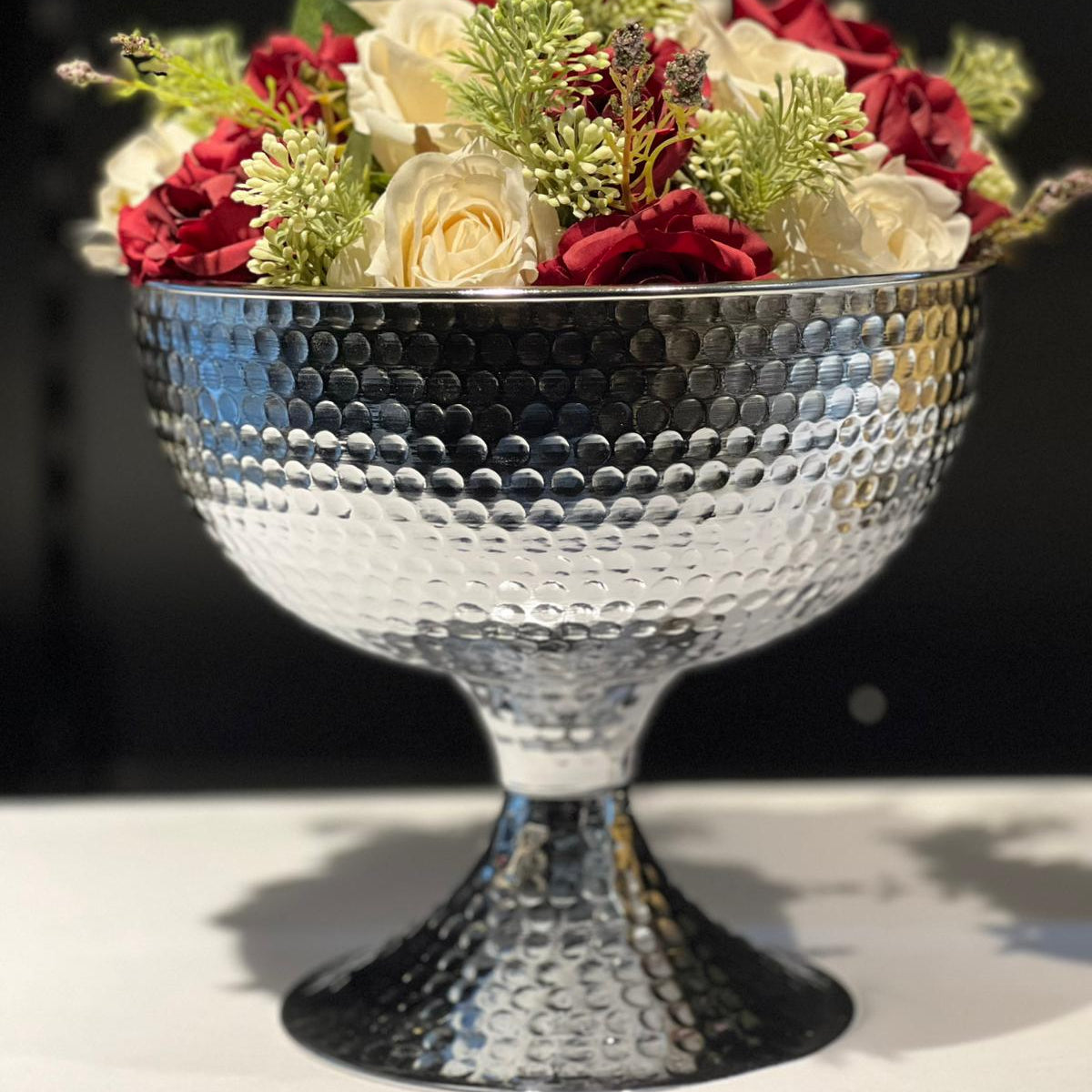 Dövme Metal Dekoratif Vazo ve Sunumluk Seti - Altın & Gümüş Renk Lüks